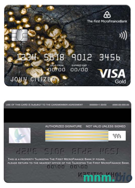 Tajikistan The First MicroFinance (FMFB) bank visa złoto karta przykład w formacie PSD